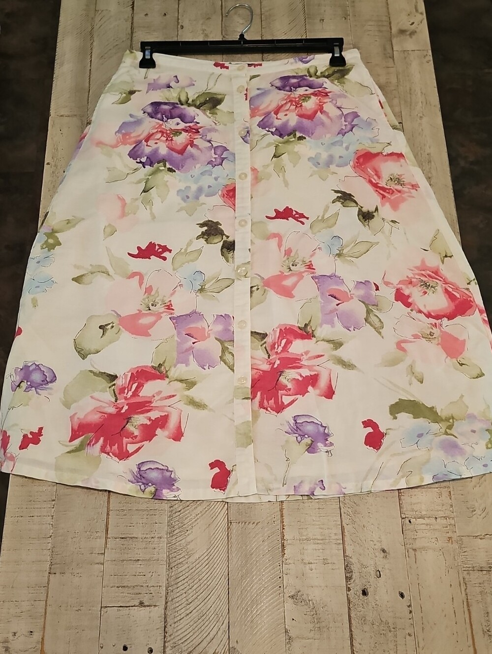 Chaps Ralph Lauren VINTAGE Floral Button-Front Midi Skirt